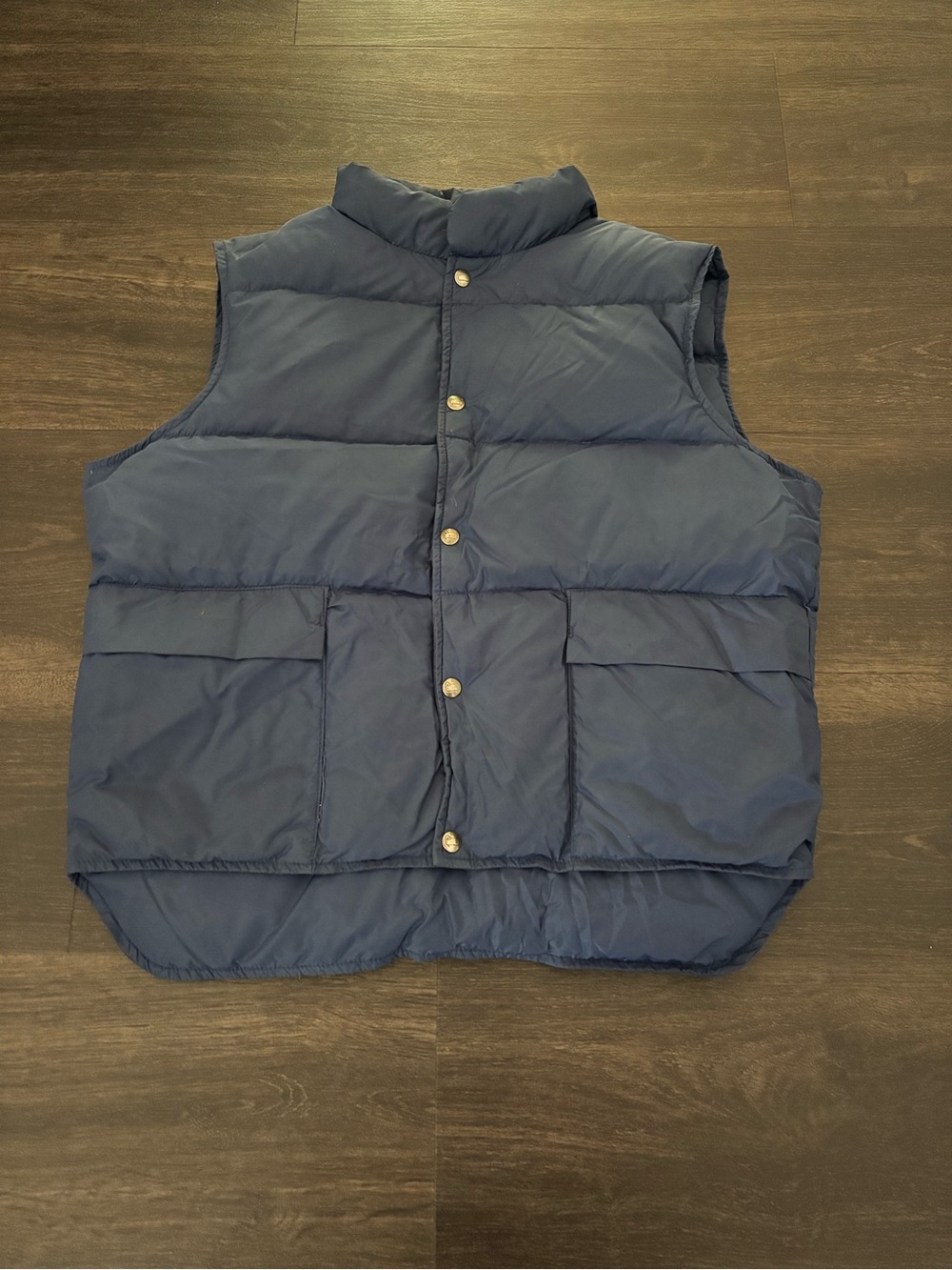 Vintage Woolrich Down Puffer Vest Mens Large Blue Snap Front Made USA 80s